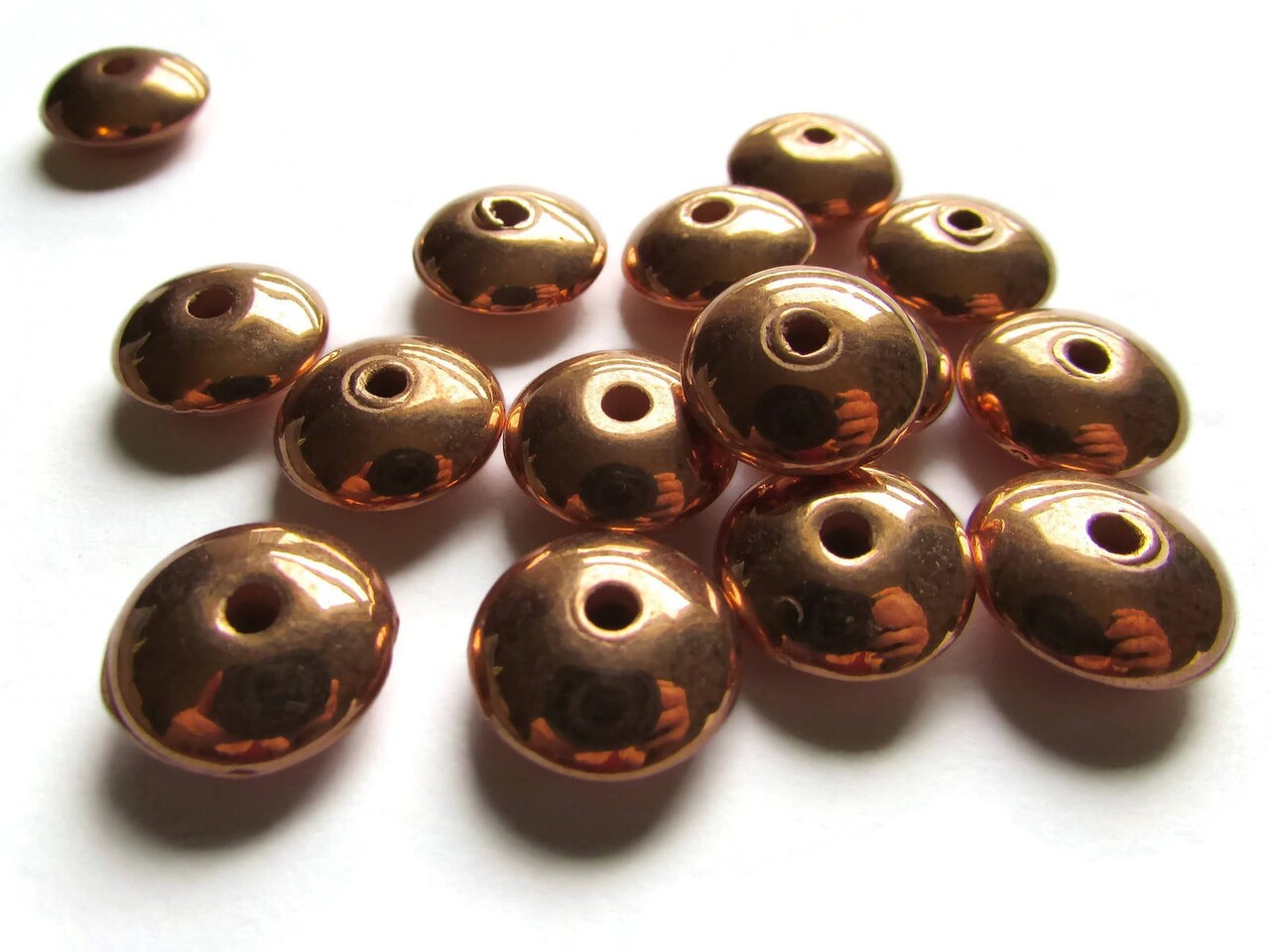 15 14mm Vintage Red Copper Saucer Beads Copper Plated Plastic Beads Loose Abacus Beads